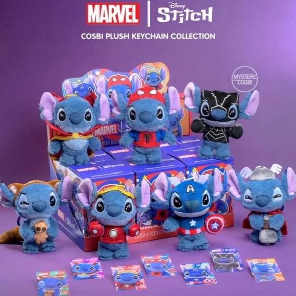 Disney Other - Disney Marvel Stitch Cosbi Plush Keychain Collection - Blue and Red